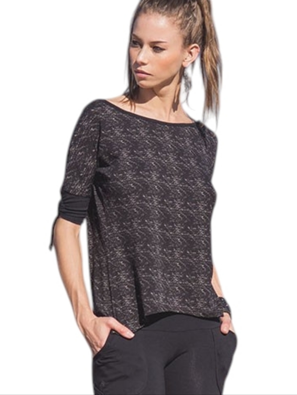 Nomads Hemp Wear Sofia Tee Women Large Black Bamboo Cotton Elbow Sleeve